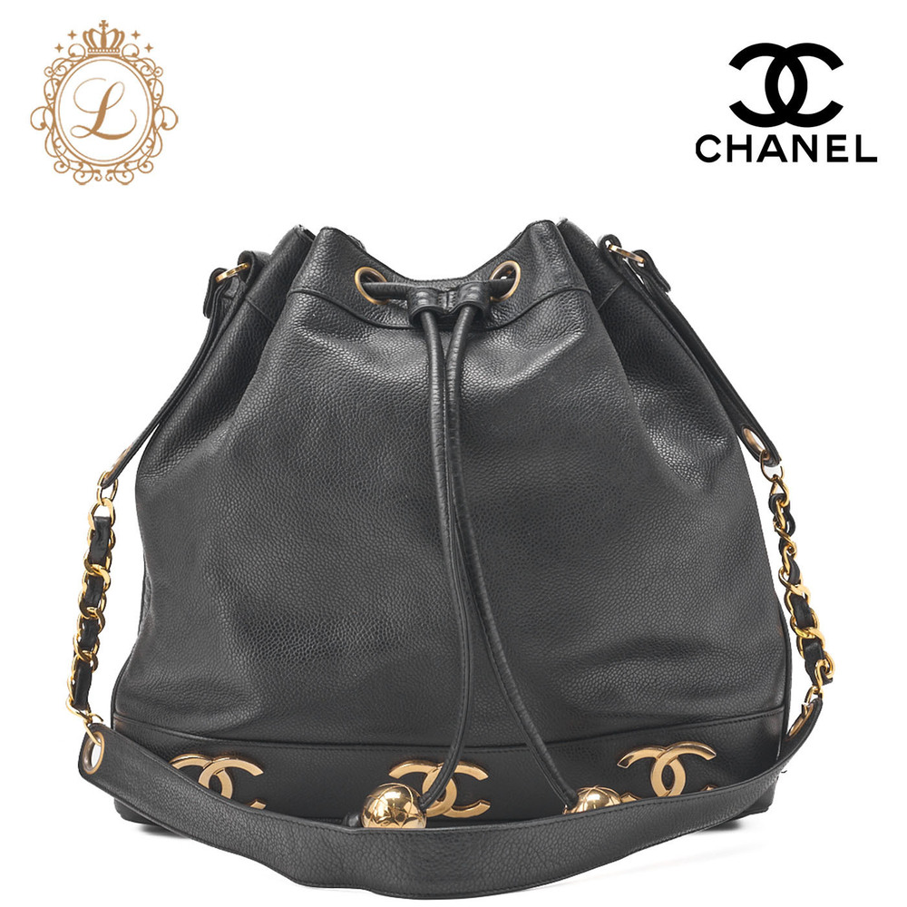 Chanel Triple Coco Chain Shoulder Bag Caviar Ball Drawstring Black